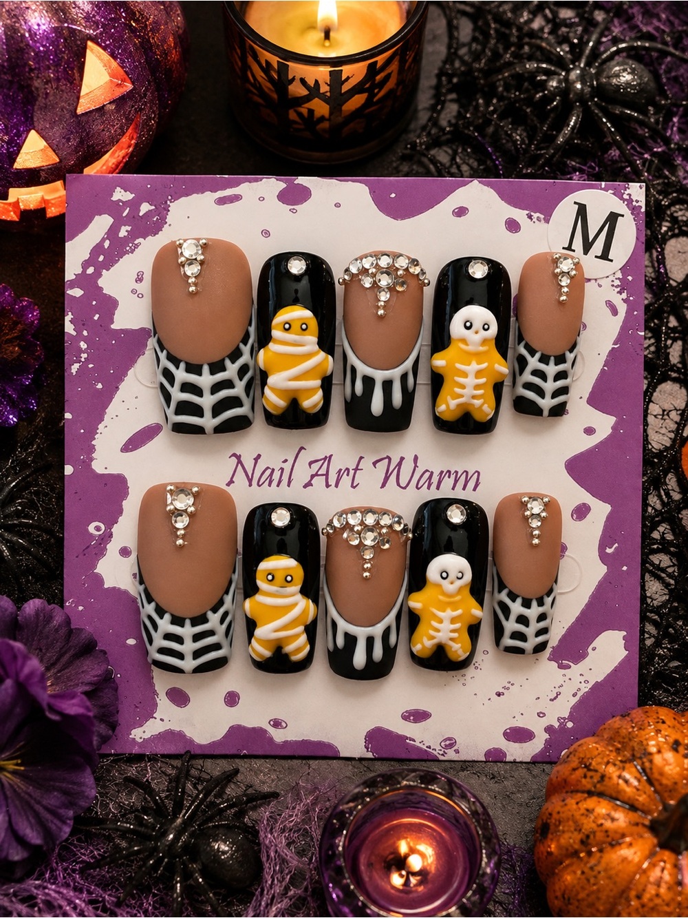 🎃 Halloween Mummy & Skeleton Press-On Nails